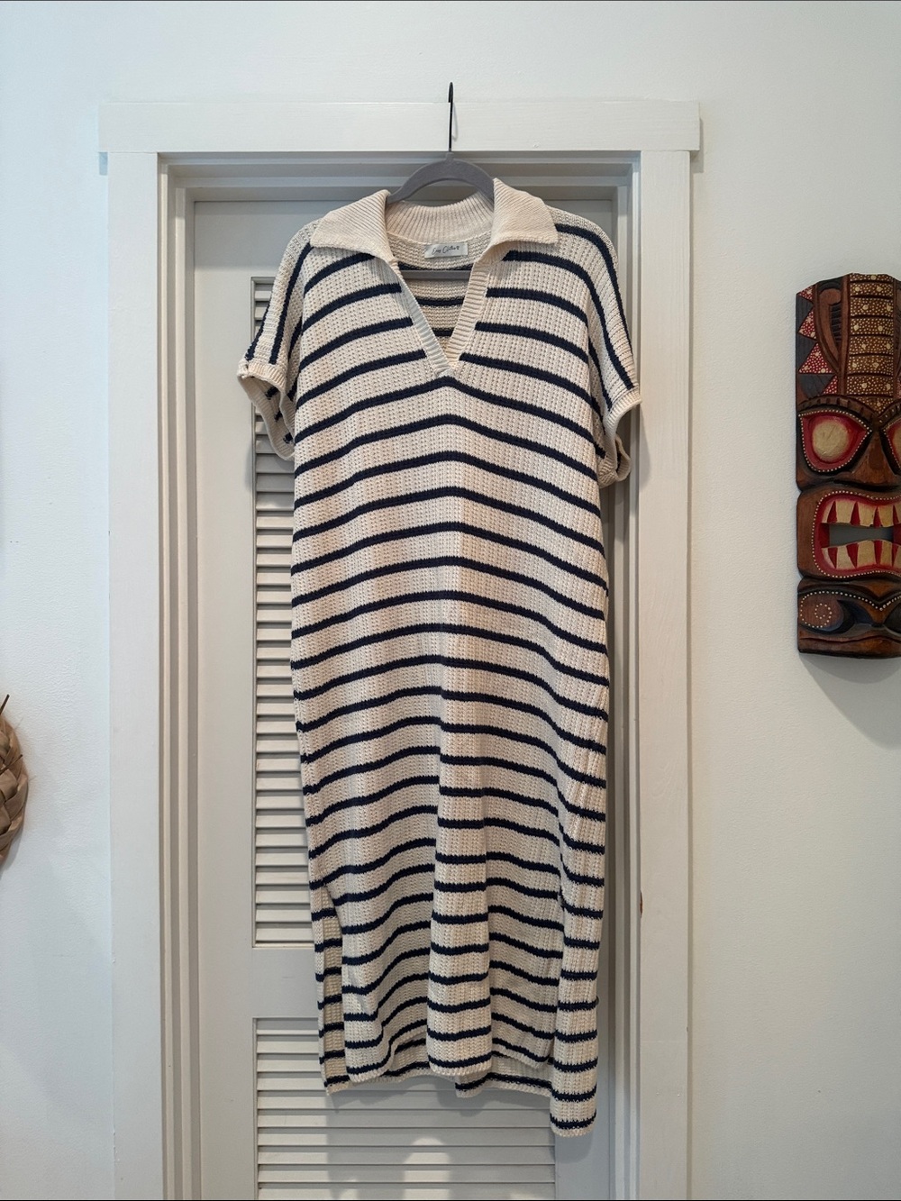 Casual Striped Polo Maxi Dress - Cream & Navy